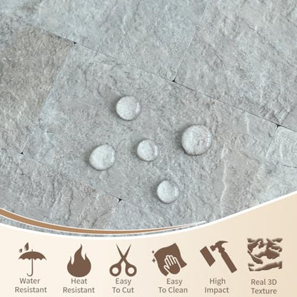 DICOFUN 1 Sheet Mountain Rock Thick PVC Peel and Stick Backsplash Wall Tiles, 12"x12" Self Adhesive Subway Tile for Kitchen and Bathroom Backsplash - color: Mountain Rock, size: 1 Sheet, 12"x12"x0.12"