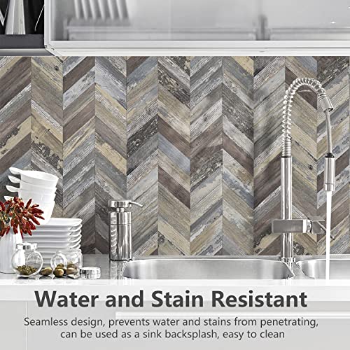 STICKGOO Herringbone Tile Peel and Stick Backsplash for Kitchen&Bathroom - color: Distressed Wood