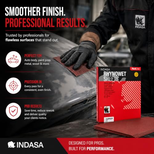 INDASA Rhynowet Red Line Wet Dry Sanding Sheets 9 x 11 Inch 120 Grit Waterproof Latex Backing Abrasive Paper for Wood Metal Automotive Surface Prep Pack of 50 - size: 120-Grit 9"x11"