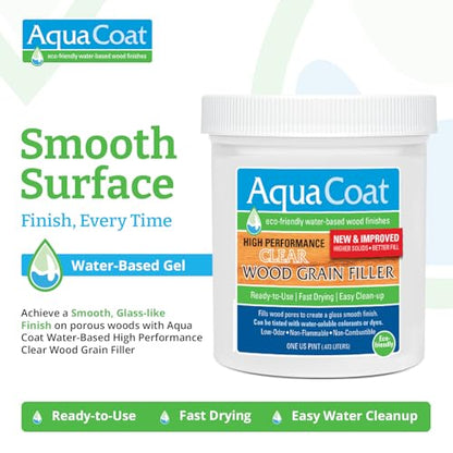 Aqua Coat New and Improved High Performance Eco-Friendly Water-Based Clear Wood Grain Filler Gel, Easily Sandable, Stainable, Paintable, Water Cleanup, Low Odor, Low VOC, Fast Drying, 16 oz - size: Pint