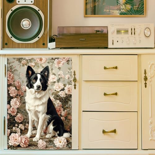 Peacoblue Border Collie Rub On Transfers for Furniture Craft 6"x12" - style: Border Collie and Flower