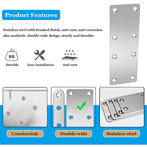 8 Pcs Flat Mending Plate Stainless Steel Flat Bracket 5.5 x 1.97 inch Metal Straight Bracket Repair Joining Brace for Wood, with Screws