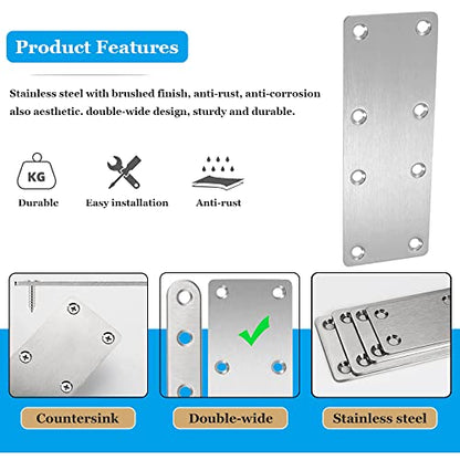 8 Pcs Flat Mending Plate Stainless Steel Flat Bracket 5.5 x 1.97 inch Metal Straight Bracket Repair Joining Brace for Wood, with Screws
