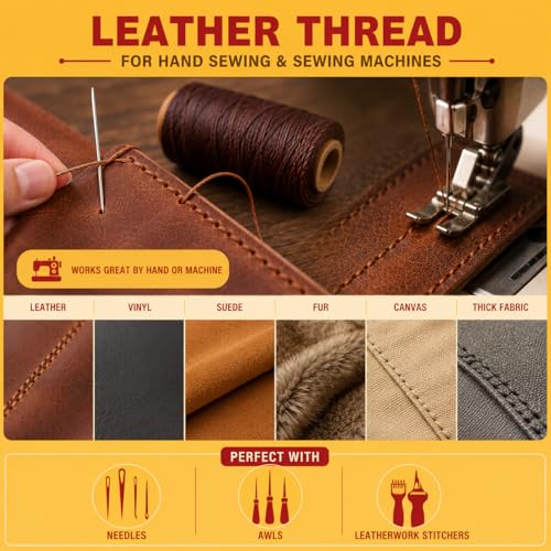 Mandala Crafts 210D 1mm Beige Flat Waxed Thread for Leather Sewing - color: Beige, size: Flat 210D 1mm 197 Yards