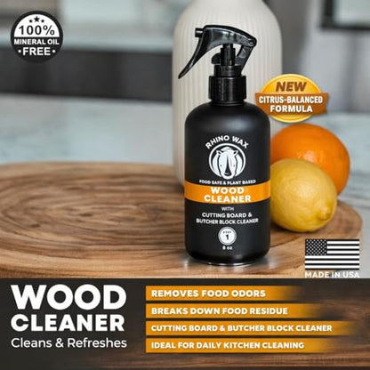 Rhino Wax Cutting Board Spray Cleaner - Food-Safe for All Wood Surfaces