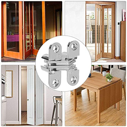 10 Packs Hidden Door Hinges 10 Pack Concealed Cross Hinge Invisible 180 Degree Hinges Swing Coss Invisible Hinge for Cabinets, 0.47'' Leaf Width, 1.7" Leaf Hight