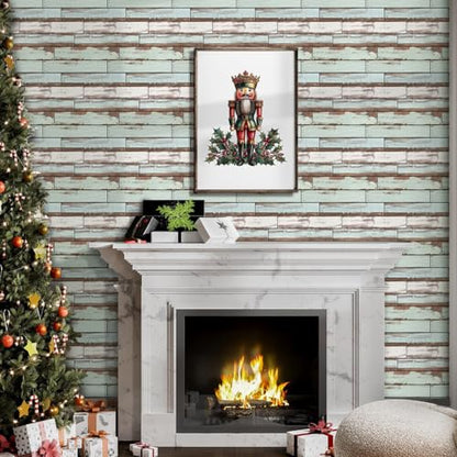 COMSTICKC 3D Peel and Stick Faux Wood Wall Sticker, 10 Pcs 11.8" x 11.8" - color: Green