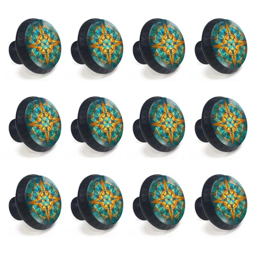 12 Pack Stained Glass Nautical Compass Cabinet Knobs for Kitchen - size: 12PCS - 1.37"L x 1.1"W