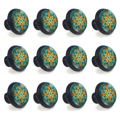 12 Pack Stained Glass Nautical Compass Cabinet Knobs for Kitchen - size: 12PCS - 1.37"L x 1.1"W