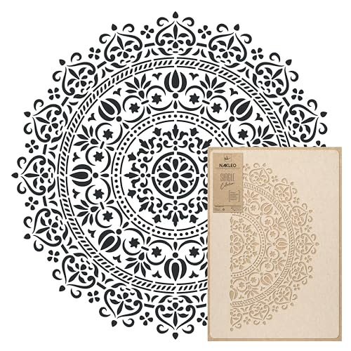 NAKLEO Mandala Painting Large Stencil Diameter 23.2”, Oriental Circle Mandala Geometric Ornament, Reusable Plastic Template DIY Art and Craft, Wall Floor Wood Fabric Furniture - color: Oriental #01, size: M