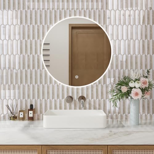 CRE8TIVE 4 Sheets Long Fish Scale Tile Peel and Stick Backsplash for Kitchen and Bathroom Adhesive Backsplash Stick on Wall Tiles Peel and Stick Shower Tile Waterproof 12"x12" White Brown Slate Tiles - color: White Brown, size: 12"x12" (4-Sheets)