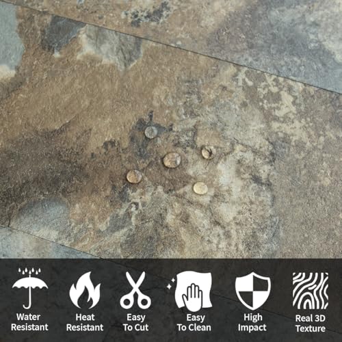 AULIGET 20-Piece Beige & Brown Slate Peel and Stick Backsplash Wall Tiles, 6" x 12" PVC Faux Stone Stick on Tiles Backsplash Kitchen - color: Beige & Brown Slate, size: 20 Sheets, 6"x12"x0.12"