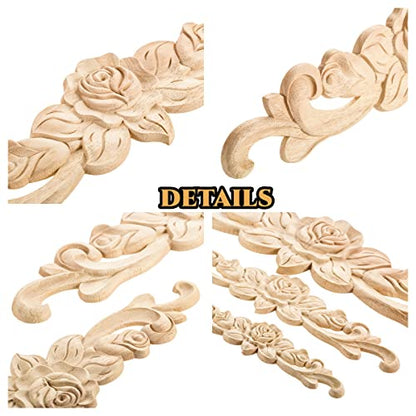 MUXSAM 1Pc Wood Carved Onlay Applique Unpainted Rose Flower Center Frame Decal for Furniture Door Cabinet Bed Home Decor European Style - size: 1pc