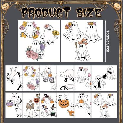 Harloon 15 Sheets Pastel Halloween Ghost Rub on Transfers for Crafts - style: Classical Ghost