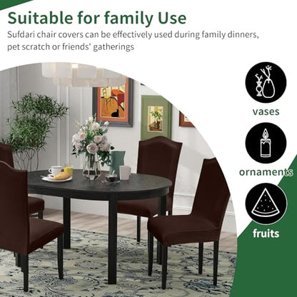 Sufdari Dining Room Chair Covers Set of 4, Non-Slip Spandex Kitchen Parsons Chair Slipcovers for Dining Room, Hotel (Extra Large) - color: .Coffee, size: XL-4 PC