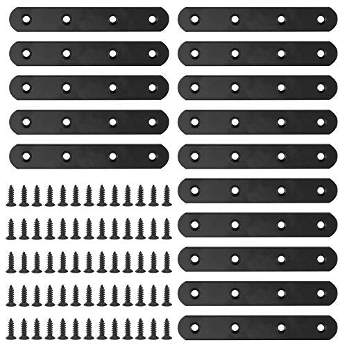 Glarks 15 Sets 130mm Flat Straight Corner Brace Black Metal Joint Plate Connector Repair Fixing Bracket with 65Pcs Screws for Wood Furniture (130x20x3mm) - size: 130x20x3mm