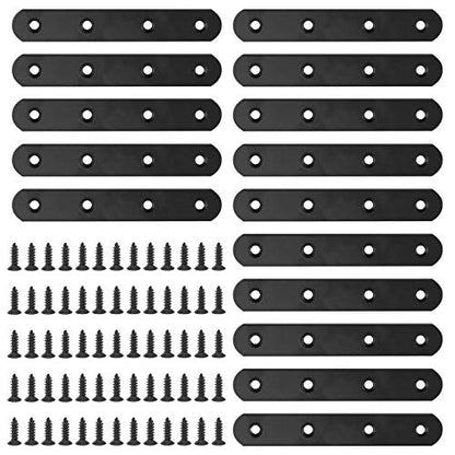 Glarks 15 Sets 130mm Flat Straight Corner Brace Black Metal Joint Plate Connector Repair Fixing Bracket with 65Pcs Screws for Wood Furniture (130x20x3mm) - size: 130x20x3mm
