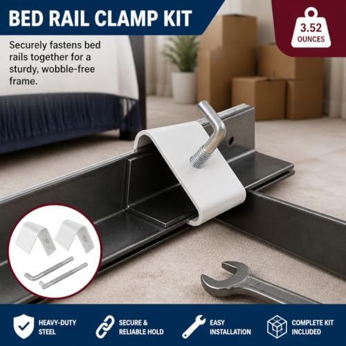 Prime-Line U 11310 Bed Frame Rail Clamp Kit, Fits 1 In. and 1-1/4 In.. Frames, Steel Construction, Zinc Plated (2 Sets)