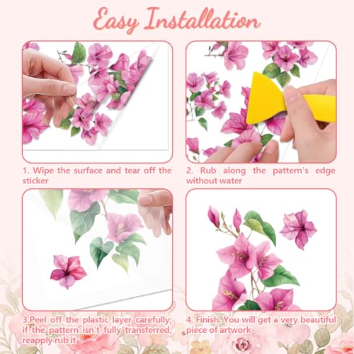 Peacoblue Pink Flower Vine Rub On Transfers for Furniture Craft 6"x12" - style: Pink Flower Vine