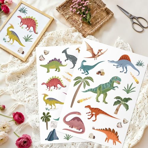 Joeyan Rub On Transfers for Crafts and Furniture, 2 Sheets Large Dinosaur Rub on Stickers DIY Animal Transfer Decals for Wood Glass Metal Canvas Porcelain Plastic Home Decorations, 11" x16" - style: Dinosaur