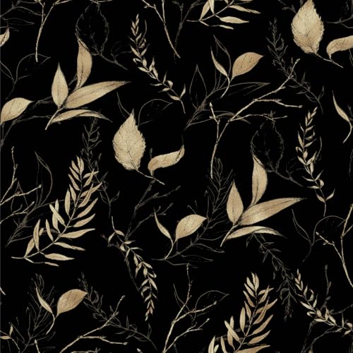 Dark Black and Gold Leaf Peel and Stick Wallpaper 17.7" x 124" - color: Black&Gold, size: 17.7" x 124"