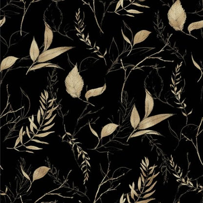 Dark Black and Gold Leaf Peel and Stick Wallpaper 17.7" x 70.8" - color: Black&Gold, size: 17.7" x 70.8"