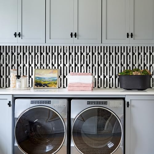 STICKGOO Peel and Stick Backsplash Tiles, 12 x 12 in, White/Black Slate - color: Marble Black+Pure White