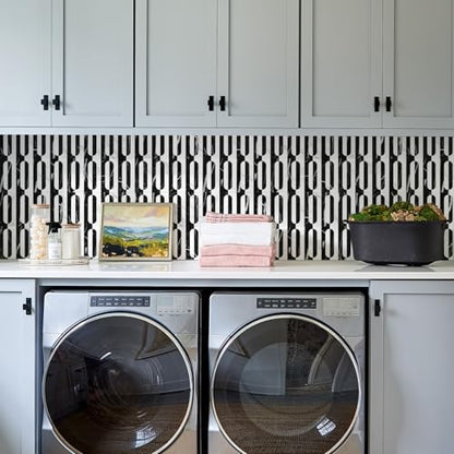 STICKGOO Peel and Stick Backsplash Tiles, 12 x 12 in, White/Black Slate - color: Marble Black+Pure White