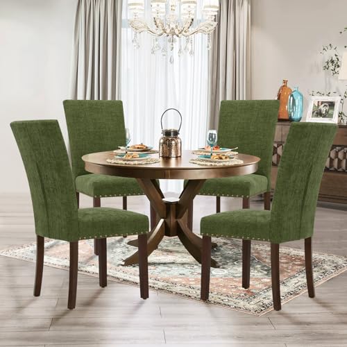 Parsons Dining Chairs Set of 6, Upholstered Nailhead Dining Room Kitchen Side Chair with Thick Cushions and Wood Legs, Green - color: Green, size: set of 6