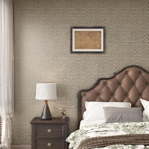FunStick 16"x240" Taupe Brown Grasscloth Peel and Stick Wallpaper Textured