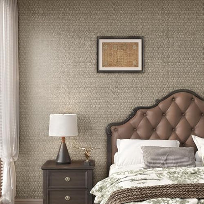 FunStick 16"x240" Taupe Brown Grasscloth Peel and Stick Wallpaper Textured