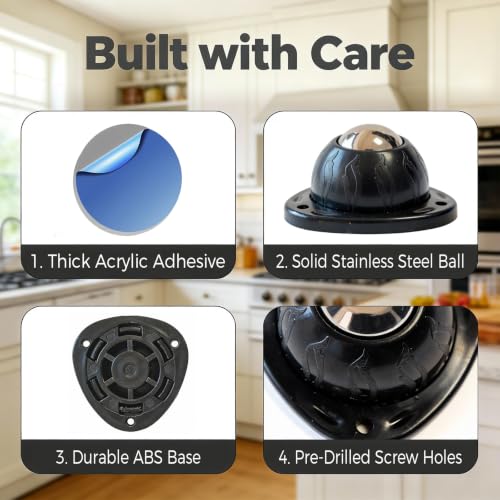 Heavy Duty Self Adhesive Furniture Casters 12 Pack Stick-On Swivel Wheels - color: Black-12