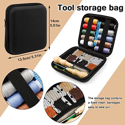 Tikjiua 59 Pcs Leather Sewing Kit and Leather Working Tools for Beginners Kit with Apron and Leather Tooling Bag, Leather Tools for Leather Stamping, Carving, Sewing, Beveling, Cutting, Leather Crafti