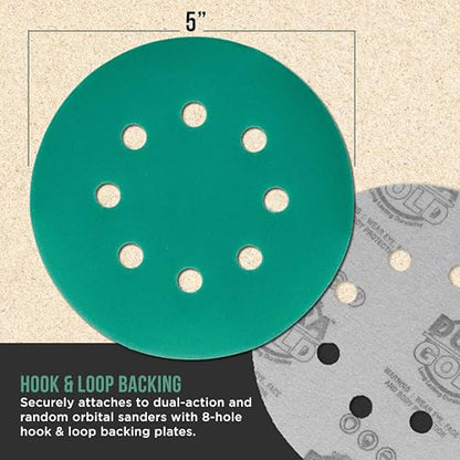 Dura-Gold 5" Green Film Sanding Discs, 1000 Grit, 8-Hole, Box of 50, H & L - style: 1000 Grit