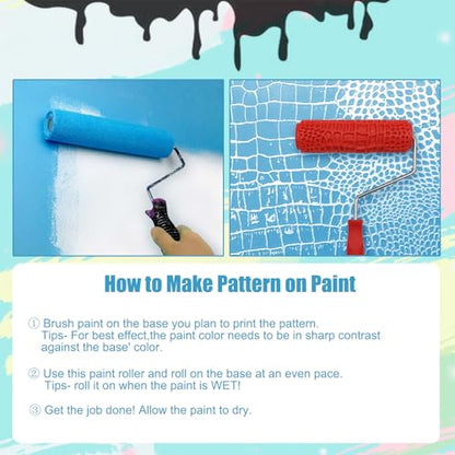 Patterned Paint Roller 7'', 3D Embossing Rubber Roller for Wall Decoration, DIY Pattern Texture Tools, Household Wall Painting (Crocodile Pattern)