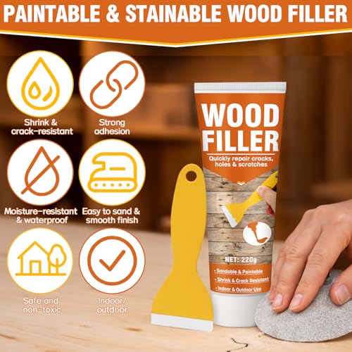 Wood Repair Kit, 7.76 oz Paintable Wood Filler Putty for Furniture DIY