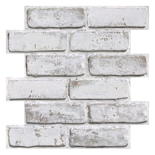 COMSTICKC 3D Faux Brick Wall Panels Peel and Stick, 10 Pcs 11.8" x 11.8" - color: Retro Whitewash-2