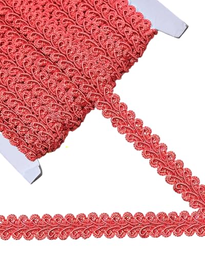 14 Yards Gimp Braid Trim,1/2 inch Gift Wrap Ribbon, Woven Fabric Lace Trim for Upholstery Costume Curtain,Lamp,Jewelry,Decorative Embellishment for Sewing Craft (Red) - color: Red