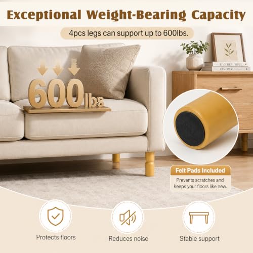 5.1 Inch wooden legs for furniture set of 4 Wood Furniture Legs Couch Feet Colorful Round Sofa Furniture Replacement Solid Wood Furniture Feet for Couch Bed Chair Cabinet Bookcase Dresser Ottoman - color: Yellow
