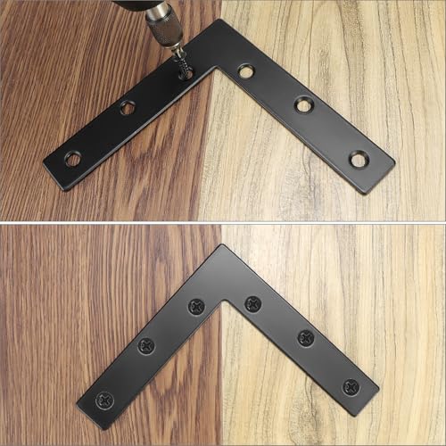 QWORK Flat L Brackets for Wood, 8 Pack Heavy Duty Brace Corner Brackets, 120mm x 120mm x 2mm, for Furniture Repair