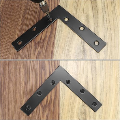 QWORK Flat L Brackets for Wood, 8 Pack Heavy Duty Brace Corner Brackets, 120mm x 120mm x 2mm, for Furniture Repair