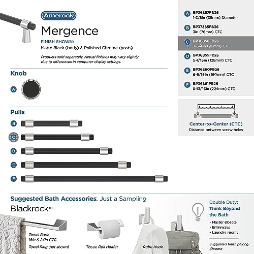Amerock 3-3/4" Mergence Matte Black/Polished Chrome Drawer Pull - color: Matte Black/Polished Chrome