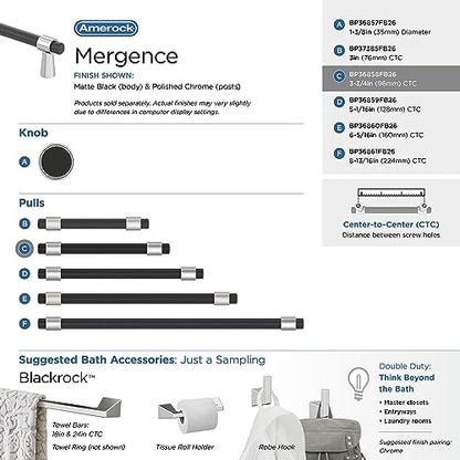 Amerock 3-3/4" Mergence Matte Black/Polished Chrome Drawer Pull - color: Matte Black/Polished Chrome
