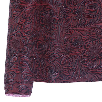 Ramya Embossed Faux Leather Sheets Fabric 12" x 53",for Handmade DIY Bows Wallet Sewing,Leather Earring Crafts Projects (Maroon Red) - color: Maroon Red