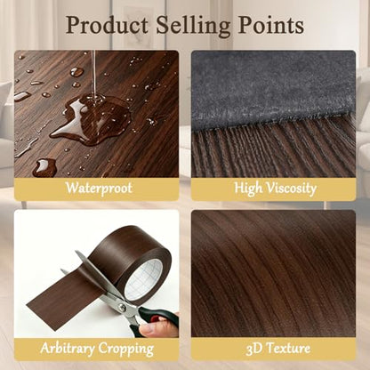 GSCIT Club Walnut Wood Tape, 2.3 inch X 15ft Self Adhesive Wood Grain Tape Walnut Repair Patch for Tables, Chairs, Baseboards, Doors, Windows, Floors, Handicraft DIY.