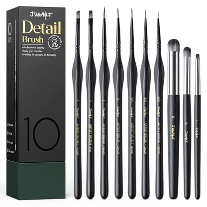 JusArt 10 Pcs Fine Paint Brushes for Detail, Set with Case Holder