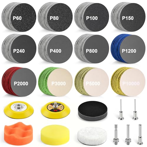 131 PCS 3 Inch Wet Dry Sanding Discs 60-10000 Grit Hook and Loop Sandpaper - color: 3 Inch Sanding Discs with Polishing Pads