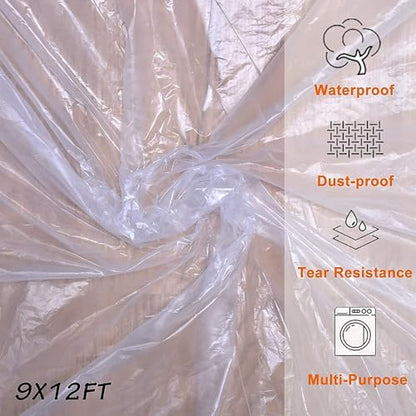 5 Pcs 9x12ft Plastic Drop Cloths for Painting, Plastic Tarp Waterproof Dustproof Multi-Purpose Furniture Cover Floor Wall Protection Film