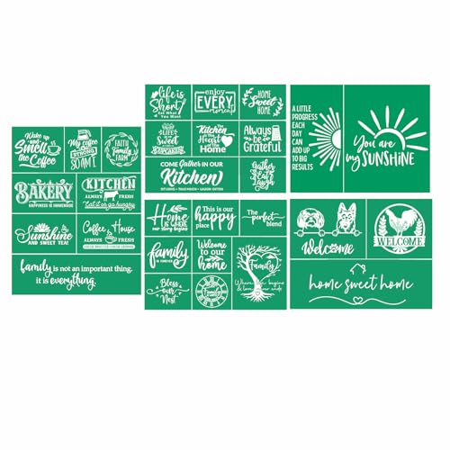 JAJADO 5 Pcs Kitchen/Sweet Home/Coffee Silk Screen Stencils, Silk Screen Transfer Reusable Adhesive Stencils for Crafts, Farm/Family Stencils Painting on Wood/Fabric/Cup/Plate/Glass/Card, 8.5x11 inch - color: 5pcs Family Stencils