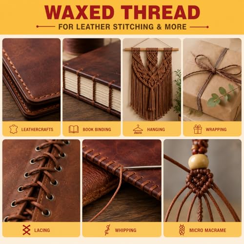 Mandala Crafts 80M 0.8mm Gray Round Waxed Thread for Leather Sewing - color: Gray, size: Round 0.8mm 85 Yards 80M